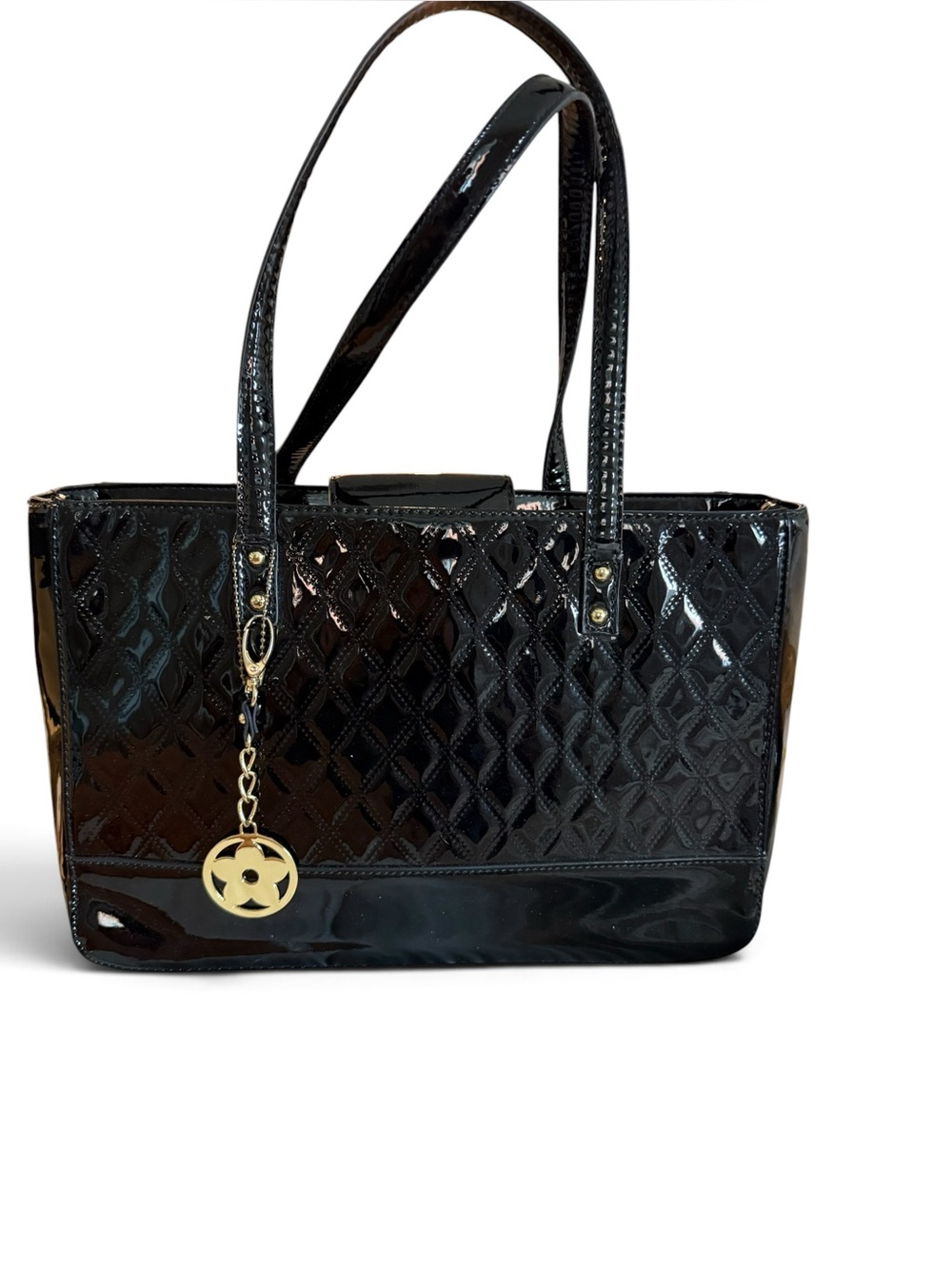Bueno Soft Structured Black Patent Leather Shoulder Bag